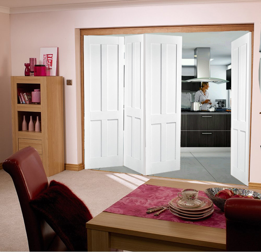 Roomfold London Smooth (panelled) White Internal Folding Sliding Doors